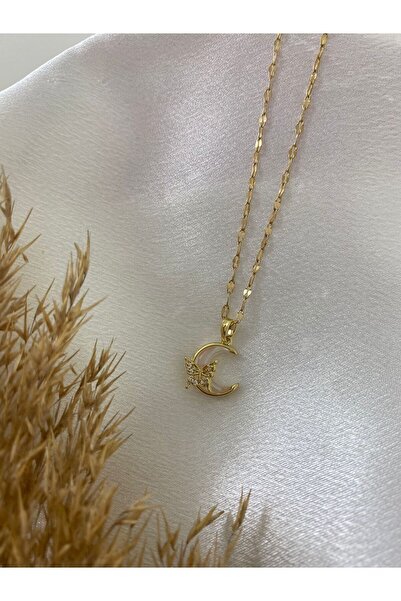 stainles steel Kelebekli Hilal Çelik Kolye