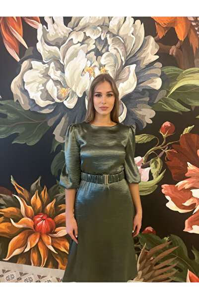 ileenofficial Kırışmayan Saten Kumaş Kemer Detaylı Elbise