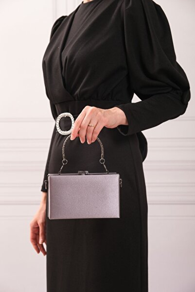 ROZA CANTA فستان سهرة نسائي مستطيل من الساتان باللون الفحمي، حقيبة زفاف