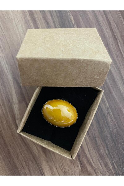 Vipfoni Sitrin Taşlı Gümüş Renk Büyük Doğal Taş Yüzük El Yapımı