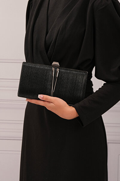 ROZA CANTA Geantă de seară clutch portofoliu neagră pentru femei