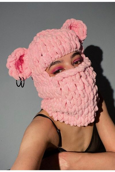 LeonButik Pink Balaclava Puffy Snow