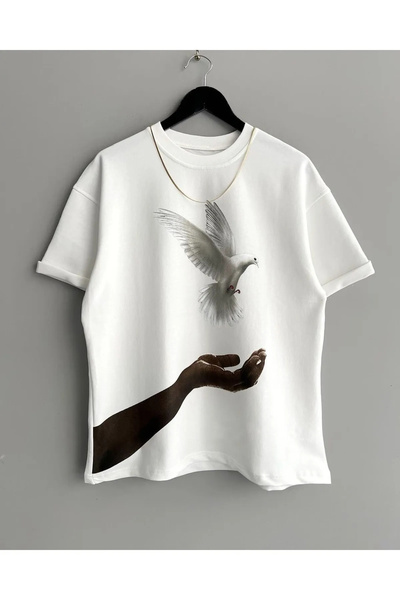 npLStore Βαμβακερό μπλουζάκι με στάμπα Pigeon Oversize Crew Neck