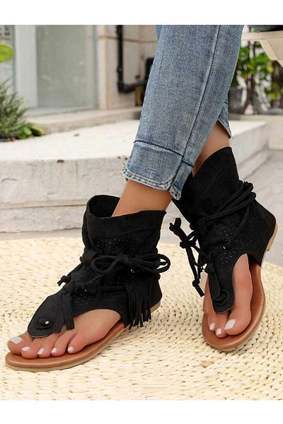 MaisonStanbul Black Suede Boho Sandals