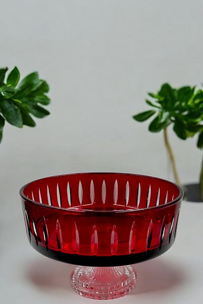 Paşabahçe Glass Handcrafted Cutting Footed Salad Bowl/Spiratory Bowl