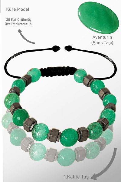 Tesbih Atölyesi Real Hematite and Faceted Aventurine Stone - Bracelet Certified