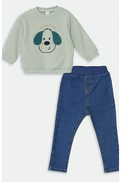 LC Waikiki LCW Baby Crew Neck Printed Long Sleeve Sweatshirt and Pants 2 Pieces Set for Baby Boy