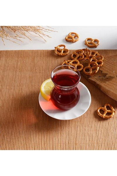 Paşabahçe Lace Porcelain Plate Tea Set for 6 People