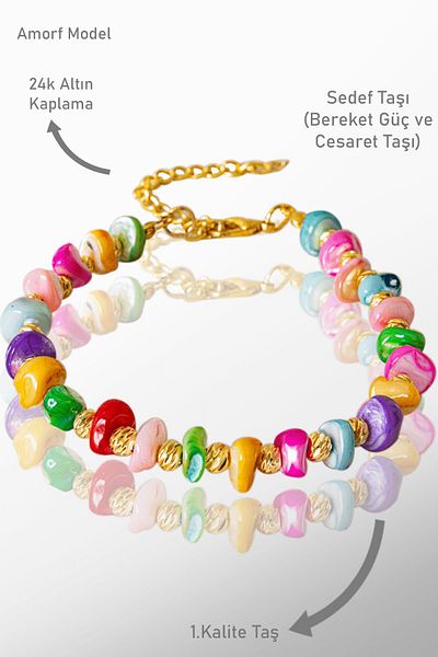 Tesbih Atölyesi Amorphous Model Multicolor Mother of Pearl Bracelet - Adjustable
