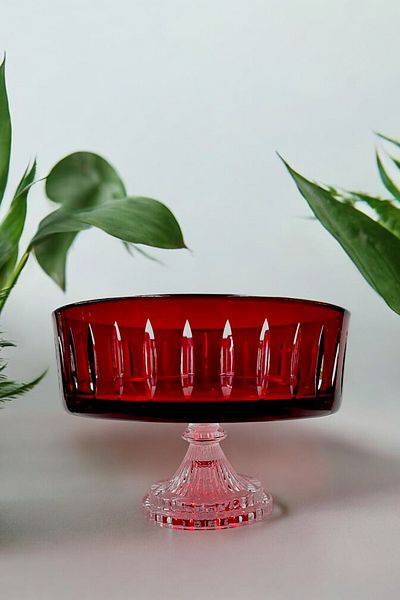 Paşabahçe Glass Handcrafted Cutting Footed Salad Bowl/Spiratory Bowl