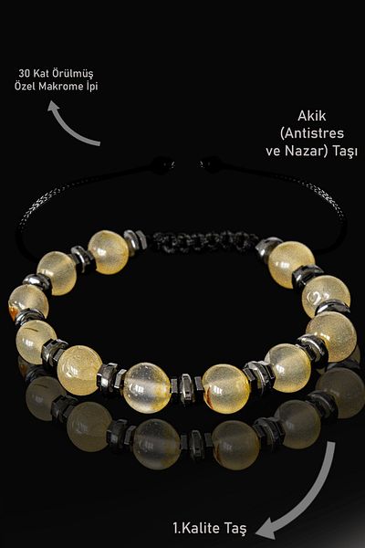 Tesbih Atölyesi Real Hematite Certified - Transparent Yellow Agate Bracelet