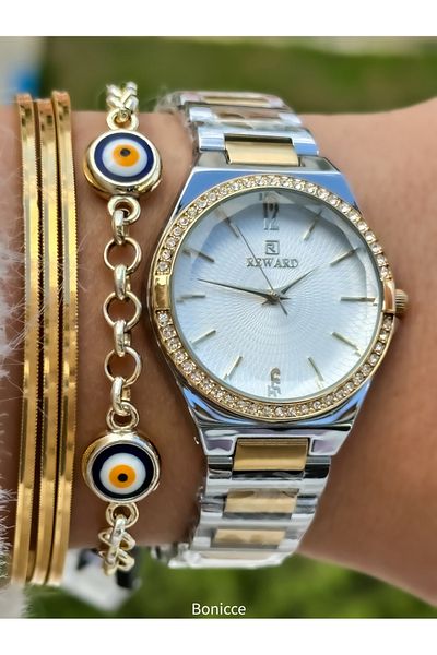 Reward Elegant Yellow Silver Women's Wristwatch and Bracelet - Steel Cord Brand