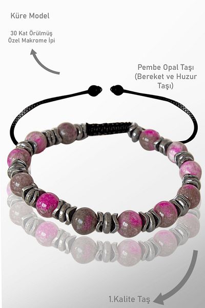 Tesbih Atölyesi Real Pink Opal Stones Bracelet - Certified and Adjusted