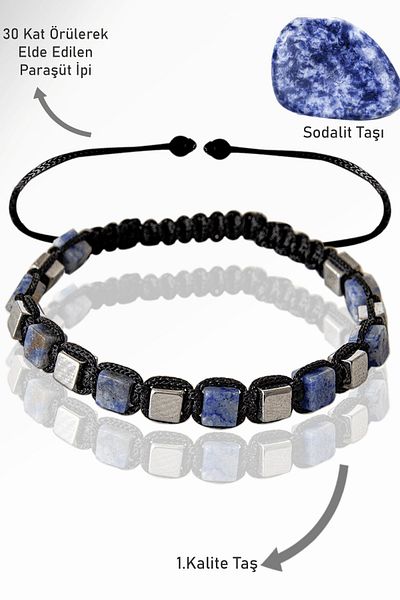 Tesbih Atölyesi Terahertz Cube Model - Sodalite Stone Bracelet - Adjustable Certified