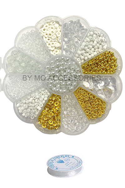 By MO Accessories ديزي باللونين الأبيض والذهبي في صندوق مكون من 13 حجرة - مجم...