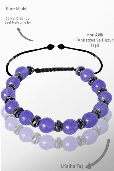 Tesbih Atölyesi Real Hematite Certified - Purple Agate Wrist Stone