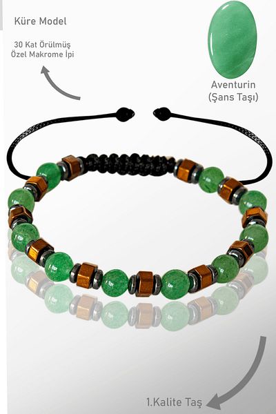 Tesbih Atölyesi Rose Hematite and Aventurine Stone - Adjustable Bracelet