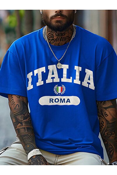 over head oh Tricou supradimensionat Saks Blue Italy cu imprimeu roman pentru...