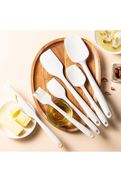 İSKA HOME Isıya Dayanıklı Yanmaz Yapışmaz Silikon Spatula Seti 6 Parça Beyaz