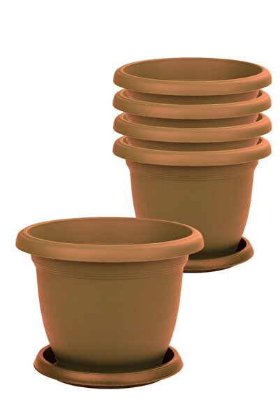 ToXA 5 Adet Villa No2 Saksı 1 Litre 15,3m Küçük Boy Delikli Tabaklı Mat Plast...