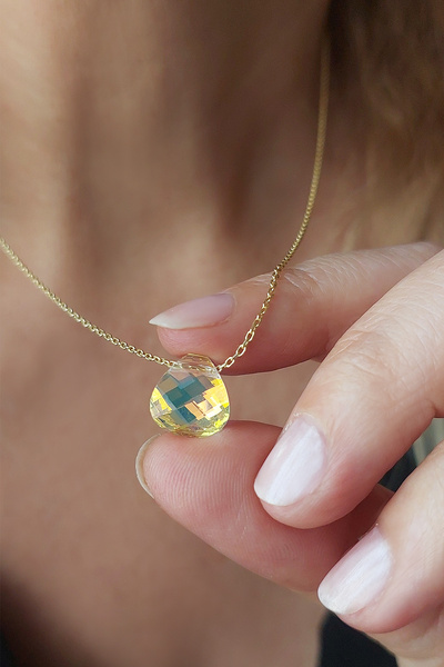 VAOOV 925 Ayar Gümüş Damla Şampanya Rengi Swarovski Taşlı Kolye