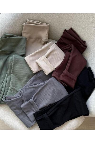 SUYA US WEAR Jambiere cu nervuri / Mărime mare / Verde kaki