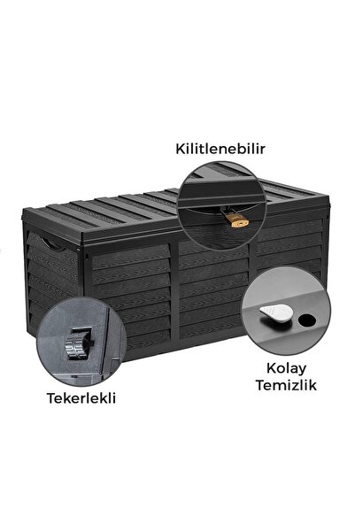 ToXA 320 Litre Bahçe Depolama Sandığı Balkon Saklama Dolabı Tekerlekli Kapaklı Plastik Sandık Bsa1