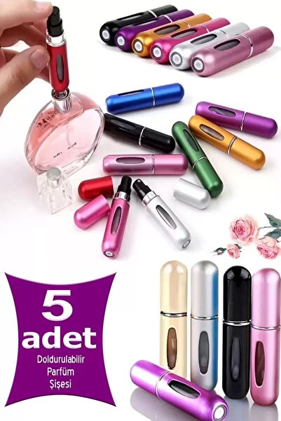 Genel Markalar 5 Adet Taşınabilir Mini Doldurmalı Parfüm Şisesi Cep Parfümü S...