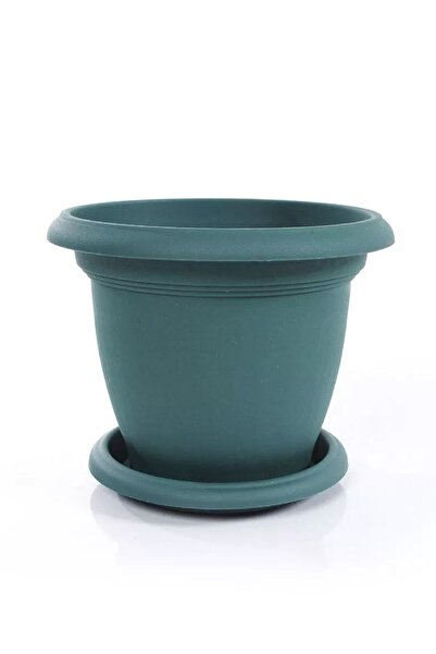 ToXA 14 lt Ø36x25cm Tabaklı Yuvarlak Plastik Büyük Boy Villa Saksı No8 Mat Yeşil