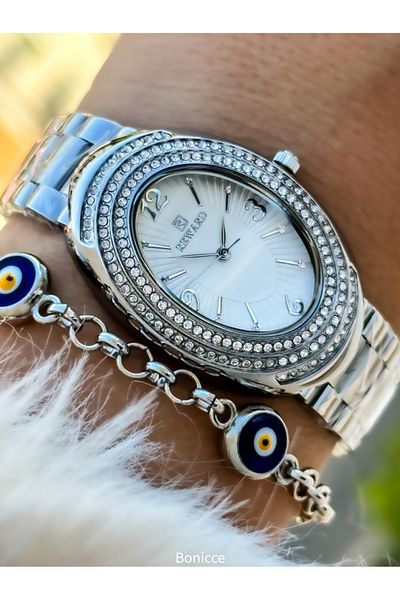 Reward Mesh Steel Strap, Silver Color, Geometric Case, VIP Women's Wristwatch + Bracelet