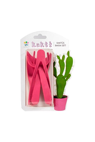ToXA Kakti 4 Parça Minik Pembe Plastik Kaktüs Dikim Bakım Seti Kürek Maşa Büy...