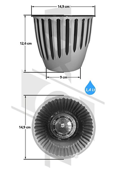 ToXA 1.4 Litre Pudra Pembe Antrasit 2 Parça 2 Renk Plastik Dekoratif Piyano Saksı No3 Ø14,9x12,6cm