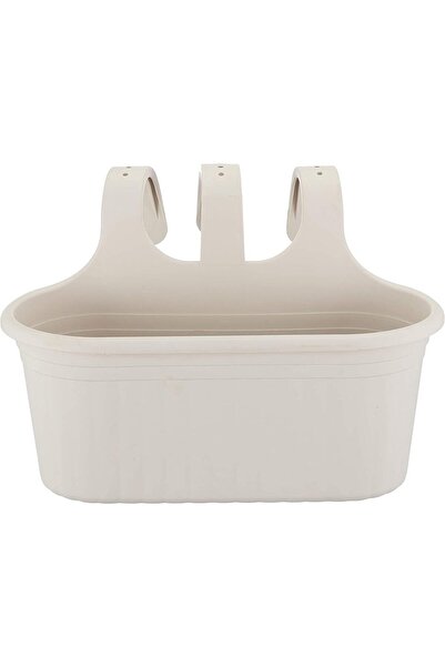 ToXA 6,5 Litre Kirli Beyaz Askılı Balkon Saksısı Dekoratif Plastik Saksı Tombik No2