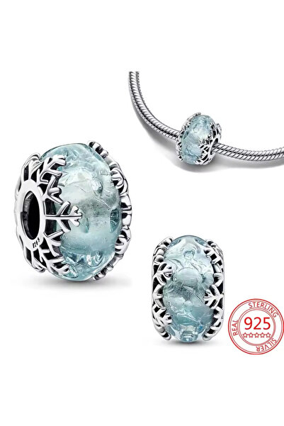 POSEİDONS JEWELLERY Buz Mavisi Kar Tanesi Murano Charm s925 Ayar Gümüş