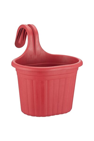 ToXA 3 Litre Kırmızı Askılı Balkon Saksısı Dekoratif Plastik Saksı Tombik No1