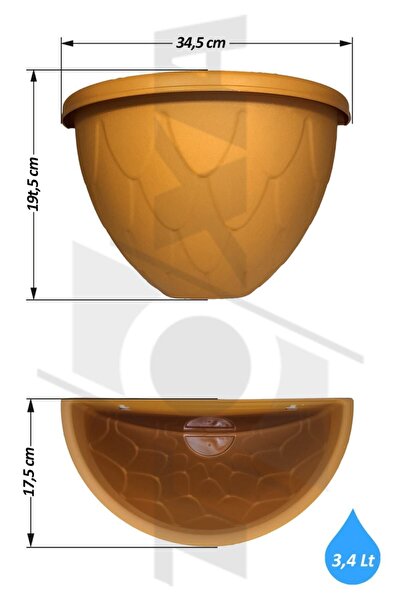 ToXA 3.4 Litre Kahverengi Yarım Duvar Balkon Saksısı Bahçe Duvarı Mat Plastik Saksı Damla No3 34,5x19,5cm