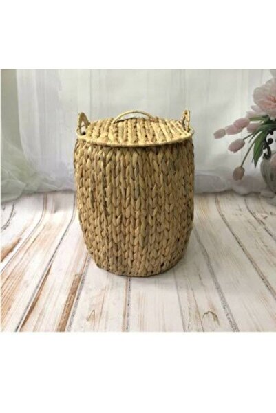 CasaLinda Hasır Bombeli Orta Boy Kapaklı Sepet