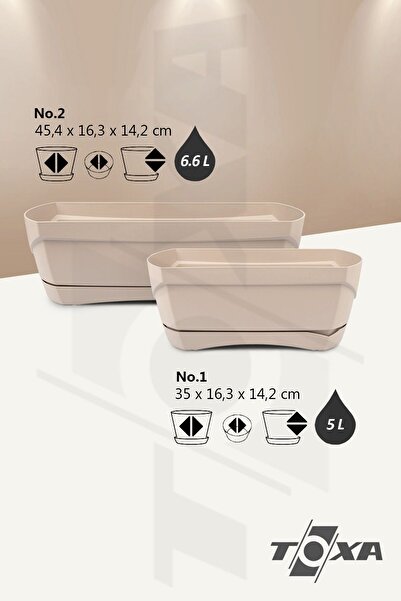 ToXA Modern Balkon Saksısı 5 Litre Granit Gri 35cm Tabaklı Delikli Plastik Saksı No1