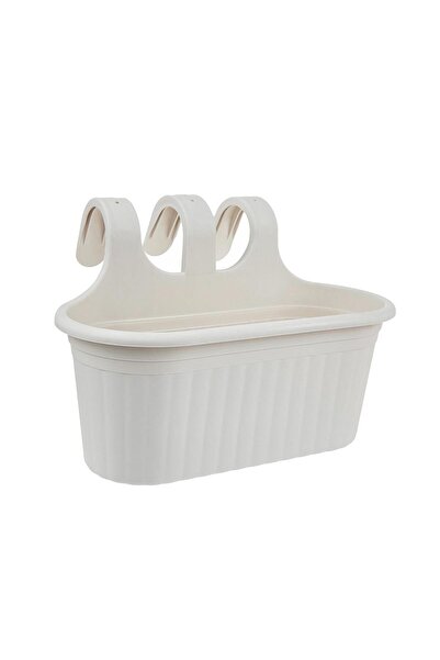 ToXA 6,5 Litre Kirli Beyaz Askılı Balkon Saksısı Dekoratif Plastik Saksı Tombik No2