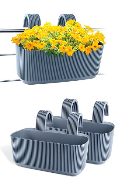 ToXA 2 Adet 3,2 Litre Pera Askılı Balkon Saksısı Set Ayar Aparatlı Plastik Sa...