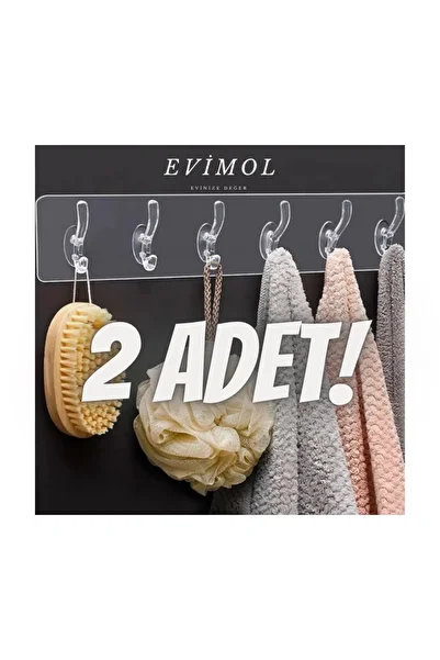 EVİMOL Self-Adhesive Strong Transparent 5-Piece Hanger (2 Pieces)
