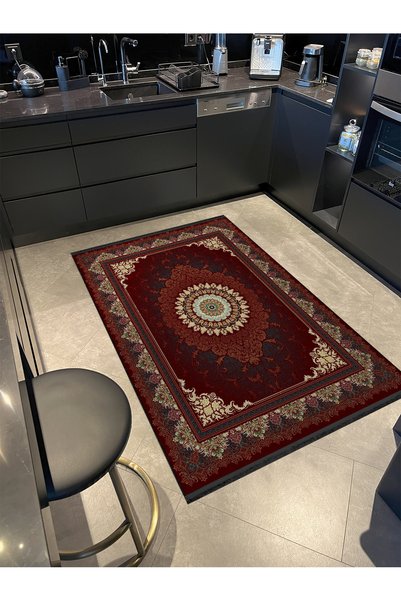 Rugs Modern Halı بورجوندي بورجوندي مع تفاصيل الحدود بورجوندي بيج منقوشة سلسلة...