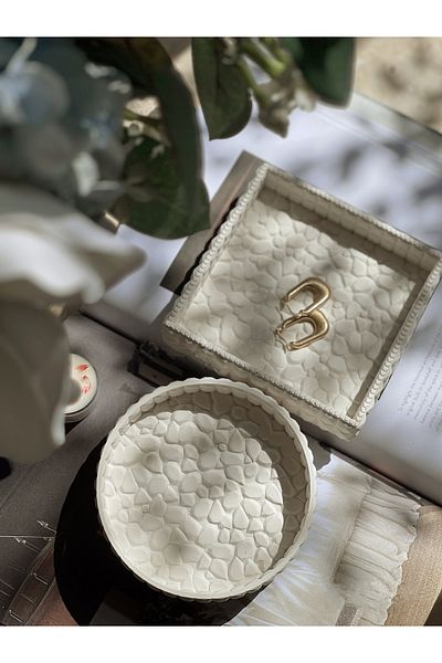 Minima Art Studio Square Patterned Stone Plate - Decorative and Jewelry Plate