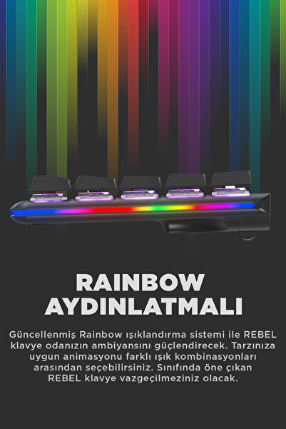 Rampage Rebel Siyah Low Profile Red Switch US Layout Rainbow Mekanik Gaming Oyuncu Klavye