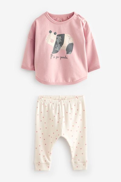 Next Baby Cotton Pink Rabbit Patterned Long Sleeve Bottom Top Set