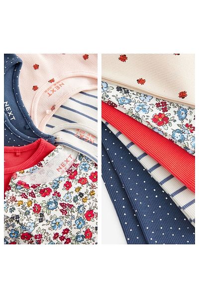Next Baby Cotton Navy Blue Red Long Sleeve 5-Piece Bottom Top Set