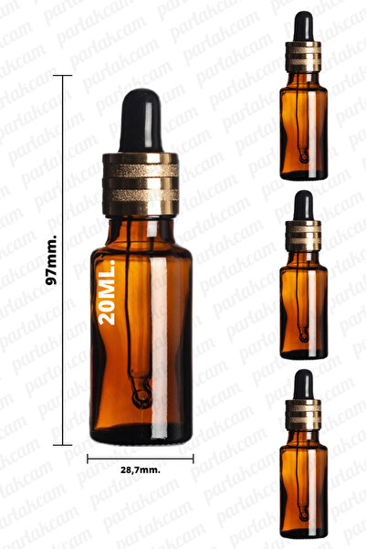 parlakcam 3 Adet 20ml Gold Modern Damlalıklı Amber Cam Şişe 20cc Cam Damlalık...