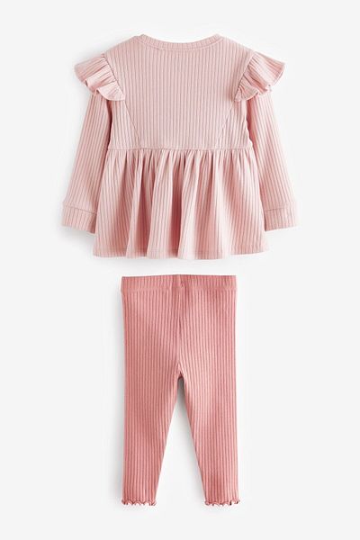 Next Baby Cotton Pink Long Sleeve Ribbed Upper Set
