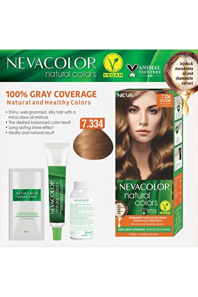 Neva Color Natural Colors 2'Lİ SET 7.334 ALTIN KARAMEL Kalıcı Krem Saç Boyası Seti