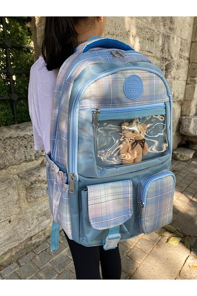 DOLCEZZA Rucsac de școală impermeabil de dimensiuni mari cu cadou de ursuleț din material parașută